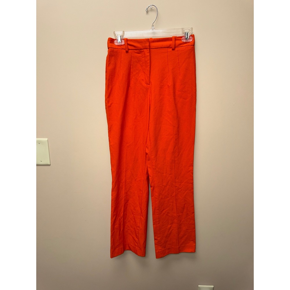 Zara Womens XS High Waisted Trousers Orange Straight Leg Pleated Dress Pants